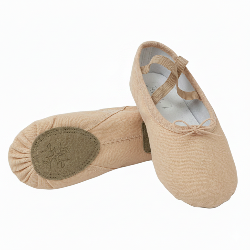 Shea skin tone kids canvas split sole ballet shoe, light warm shade
